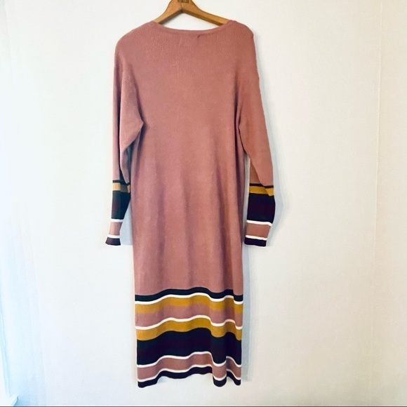 Anthropologie Parvati Midi Knit Sweater Dress Rose Pink Striped Large - Picture 14 of 14